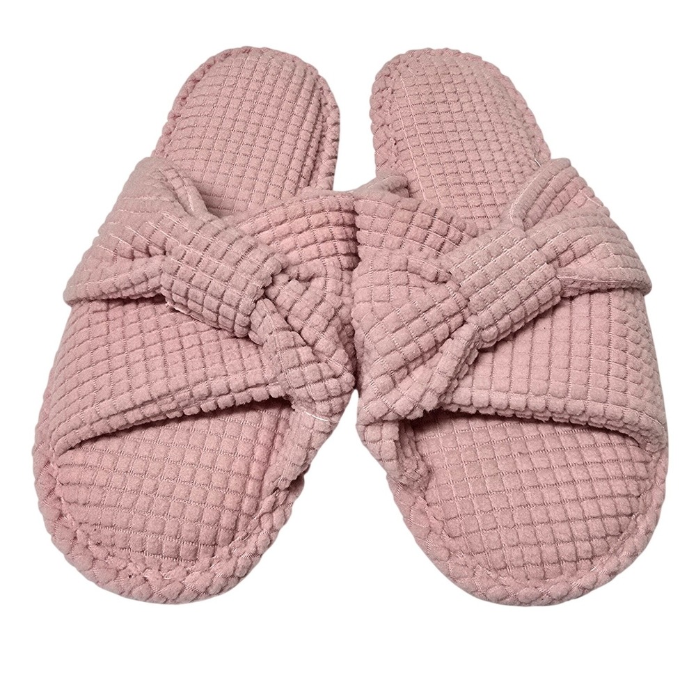 Charter Club Womens Waffle Knit Twist Knot Slippers Pink Medium 7-8 NWT